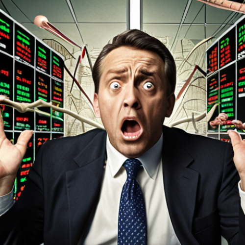Home 23 **
A stressed investor surrounded by chaotic stock charts, with monstrous figures of "Fear" and "Greed" looming over them, influencing their decisions. Emphasize the psychological impact of these emotions on investment choices. The style should be somewhat surreal and representational, illustrating the internal struggle.
**