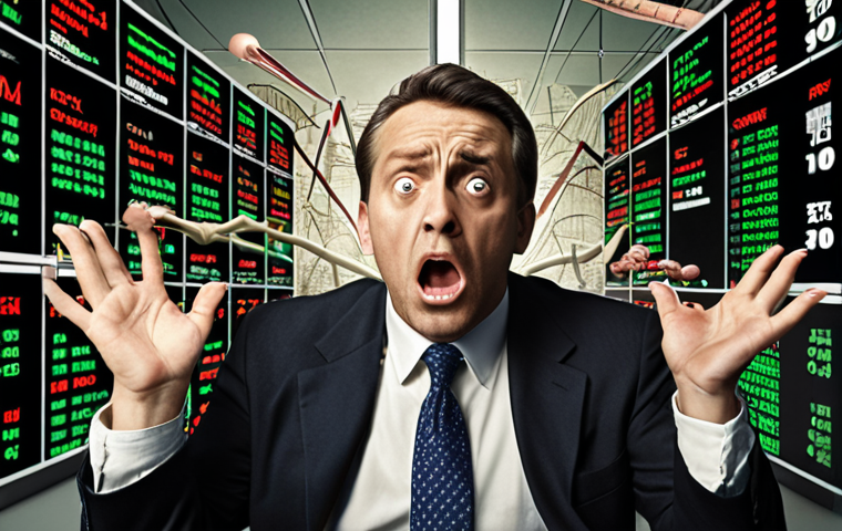 **
A stressed investor surrounded by chaotic stock charts, with monstrous figures of "Fear" and "Greed" looming over them, influencing their decisions. Emphasize the psychological impact of these emotions on investment choices. The style should be somewhat surreal and representational, illustrating the internal struggle.
**