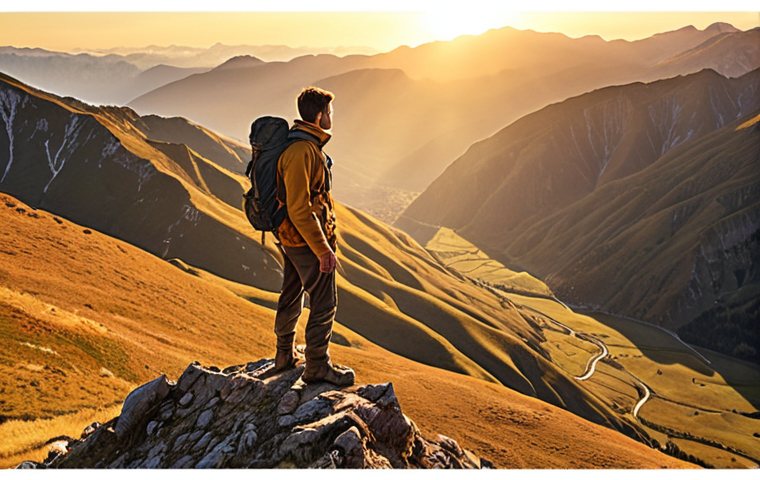 **
A hiker standing on a mountain overlooking a valley, bathed in golden light. The valley represents "hidden potential" and the hiker is a value investor, symbolizing navigating away from the mainstream. Focus on the sense of discovery and reward. Think "Wanderlust," but with a financial twist.
**