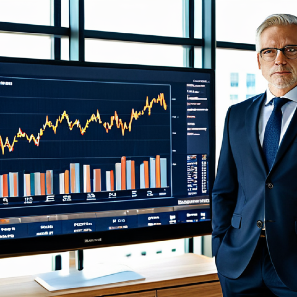 **
"A confident, professional financial advisor in a modern, sunlit office in Frankfurt, Germany, wearing a tailored business suit, fully clothed, appropriate attire, analyzing market data on a large screen, safe for work, perfect anatomy, natural proportions, professional photography, high quality."
**
