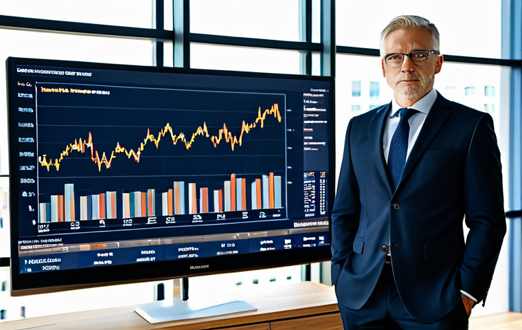 **
"A confident, professional financial advisor in a modern, sunlit office in Frankfurt, Germany, wearing a tailored business suit, fully clothed, appropriate attire, analyzing market data on a large screen, safe for work, perfect anatomy, natural proportions, professional photography, high quality."
**