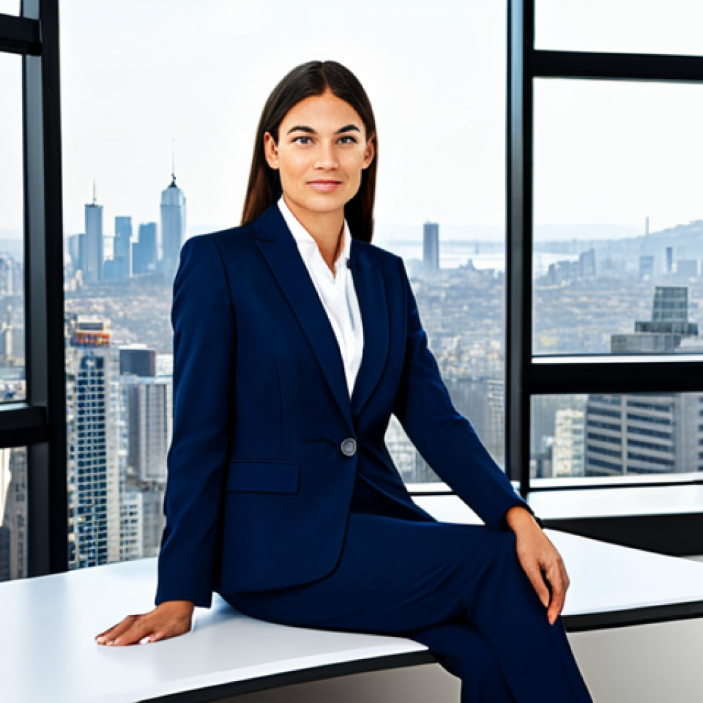 가치투자에서의 실적 발표 분석 - Business Professional**
"A professional businesswoman in a tailored, dark blue business suit, sitti...
